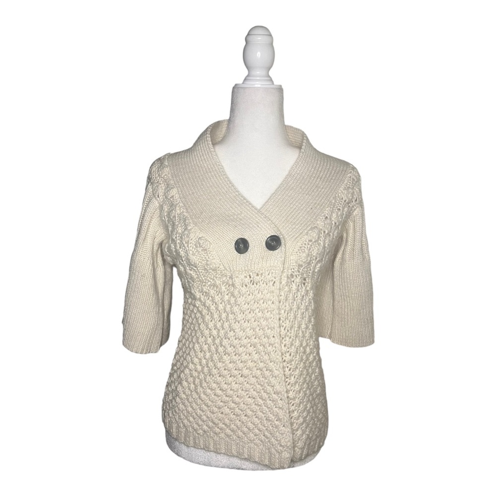 Cream Cableknit Y2K Cardigan Wool Small